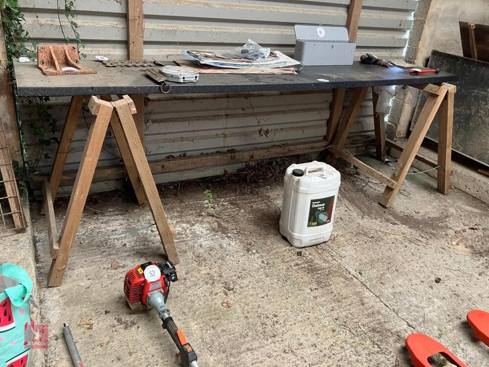 KITCHEN WORK TOP & 2 WOODEN TRESSLES