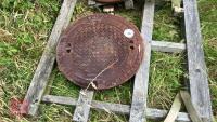 2 CAST IRON CIRCULAR MANHOLE LIDS - 7