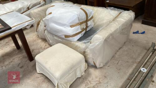 CREAM 2 SEATER SOFA & POOF