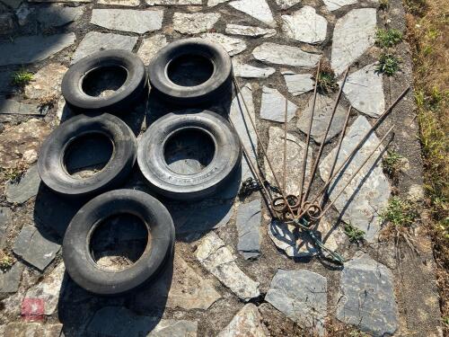 5 X HAYBOB TYRES AND GATE TINES