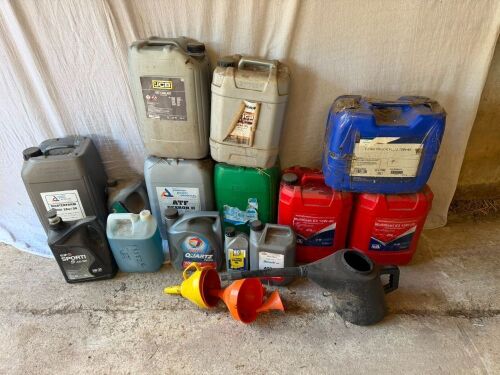 QTY OF OILS, FUNNELS & JUGS