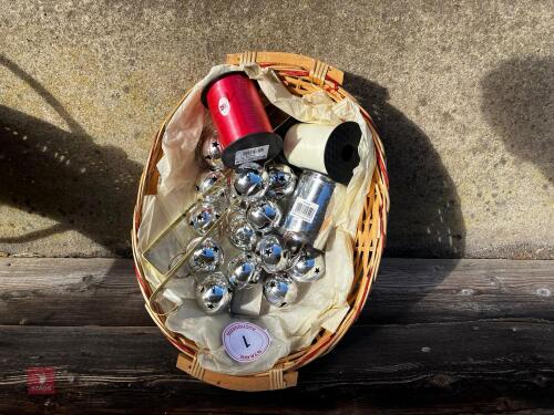 BASKET OF DECORATIVE BELLS & RIBBONS (1)