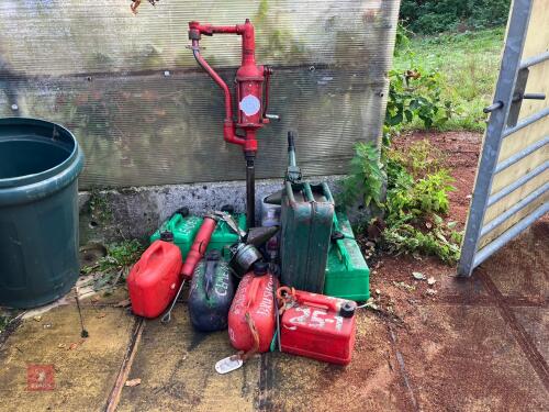 OIL PUMP, FUEL CANS, JUGS ETC (15)