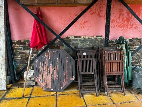 OUTDOOR TABLE & 9 CHAIRS (8)