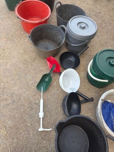 JOB LOT OF FEED/WATER BUCKETS, ETC