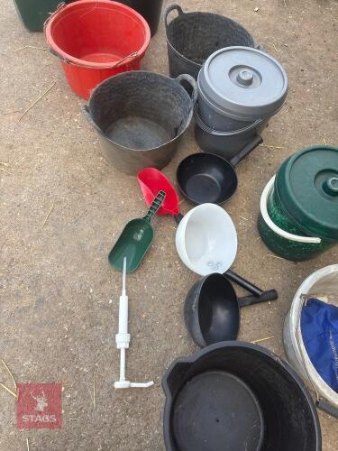 JOB LOT OF FEED/WATER BUCKETS, ETC