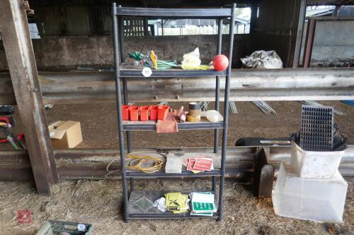 PLASTIC STORAGE SHELVING & CONTENTS