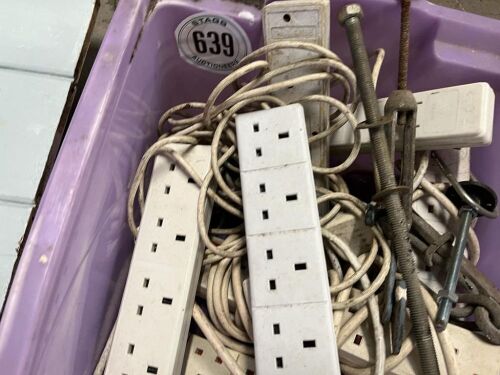 BOX OF EXTENSION LEADS ETC