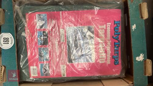 BOX OF ANIMAL HUSBANDRY & TARPAULINS ETC