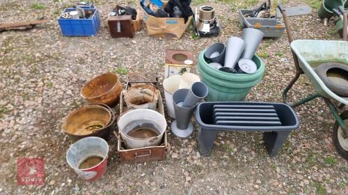 QTY OF POTS, PANS AND PLANTERS