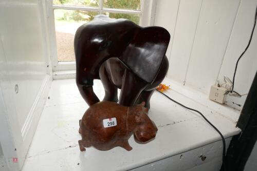WOODEN ELEPHANT & HIPPOPOTAMUS