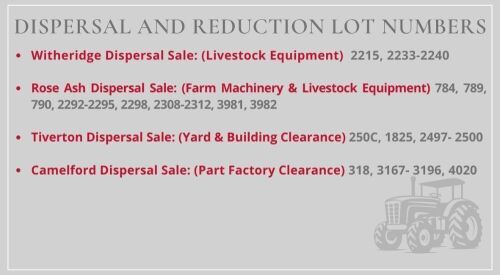 DISPERSAL & REDUCTION LOT NUMBERS