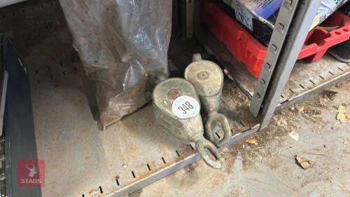 2 LIFTING PULLEYS & TOW HITCH & BRACKETS