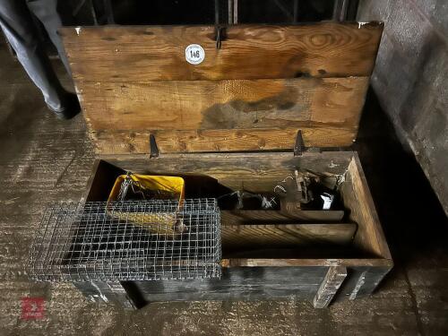 WOODEN CRATE AND VARIOUS TRAPS (146)