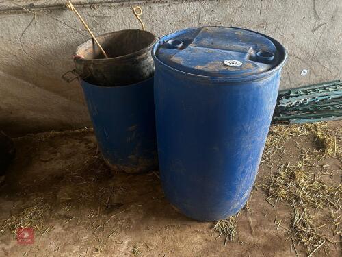 2 BLUE BARRELS AND 1 DUSTBIN