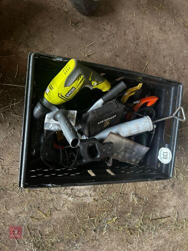 2 DRILLS, HAND SAWS AND GREASE GUN