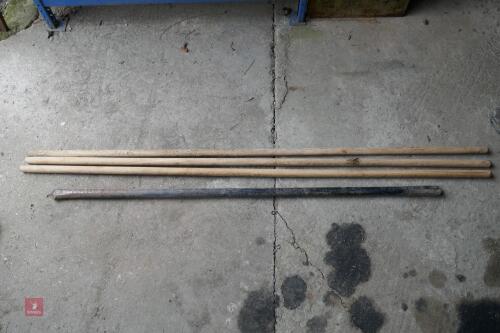 3 WOODEN HANDLES & 1 METAL HANDLE