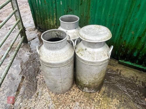 3 ALUMINIUM MILK CHURNS