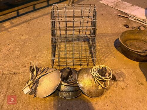 3 HEAT LAMPS & 2 HAYRACKS