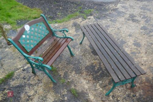 WOODEN CHAIR & BENCH WITH CAST LEGS (21)