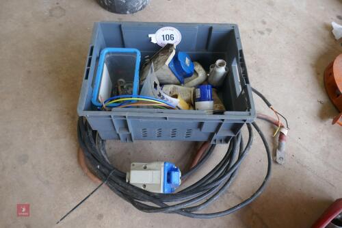 QTY OF ELECTRIC PLUGS, CABLES & SUNDRIES