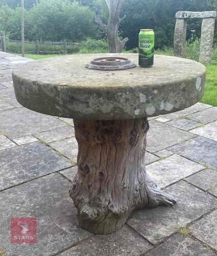MILLSTONE AND BUR OAK GARDEN TABLE