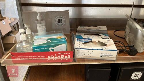 GLOVES, SANITIZER, FACE MASKS