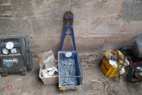 RECORD BOLT CUTTERS & TUB OF 3'' NAILS