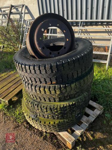 4 LORRY TYRES & 10 STUD WHEEL