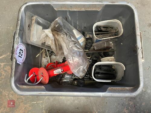 BOX OF ELECTRIC FENCING FITTINGS (123)