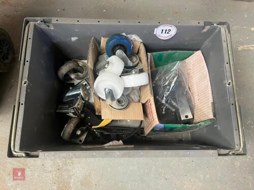 CRATE OF CASTOR WHEELS & FIXINGS (112)