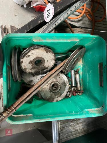 BOX OF PULLEY WHEELS ETC (245)