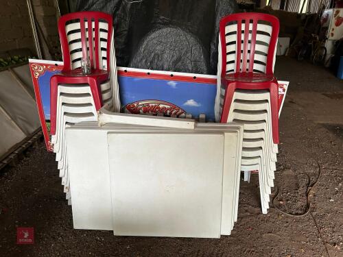 20 MATCHING PLASTIC CHAIRS AND 5 TABLES