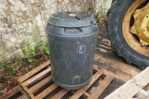 PLASTIC DRUM HALF FULL OF MOLLASSES