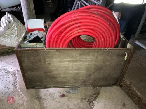 WHEELED WOODEN TROLLEY AND CONTENTS