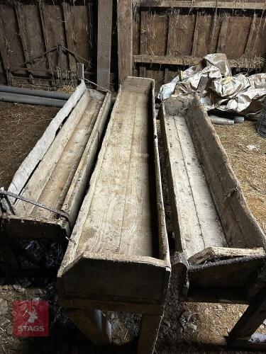 3 WOODEN FEED TROUGHS