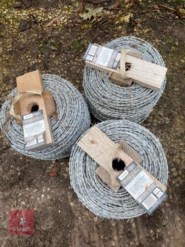 3 BRAND NEW ROLLS OF 200M BARBED WIRE