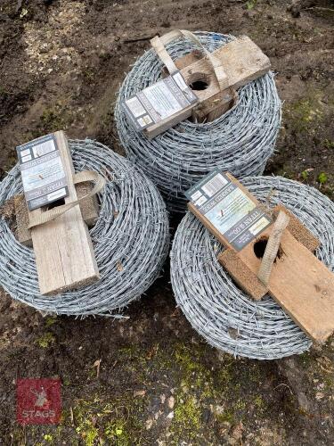 3 BRAND NEW ROLLS OF 200M BARBED WIRE