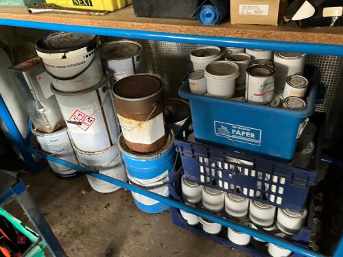 LRG QTY OF MASONRY PAINT & THINERS