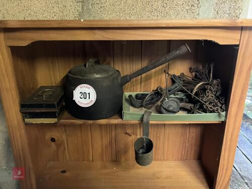CAST IRON PAN/ QTY OF ANTIQUITIES (301)