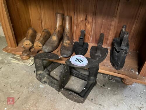 3 VARIOUS VINTAGE IRONS /SHOE LASTS(302)