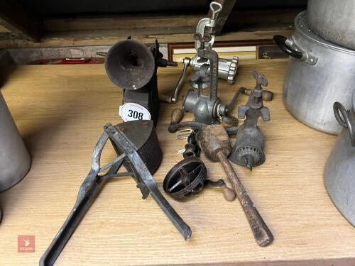 VARIOUS VINTAGE MEAT MINCERS ETC (308)