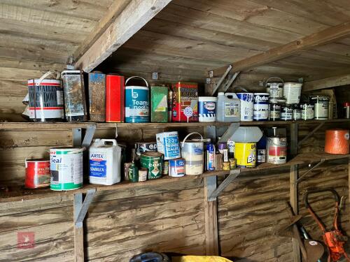 2 SHELVES OF PAINTS & OILS (150)