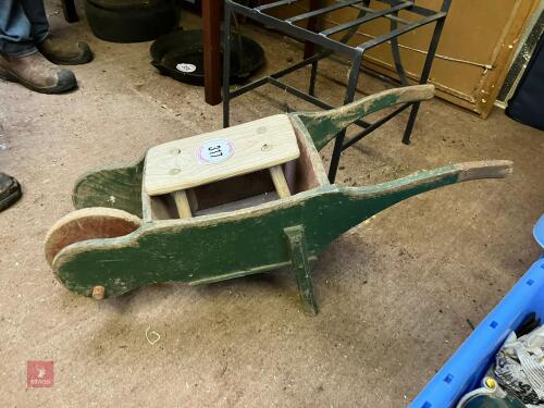 SMALL WOODEN WHEEL BARROW (317)