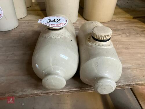 2 STONEWARE HOT WATER BOTTLES (342)