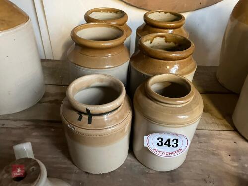 6 STONEWARE JARS (343)