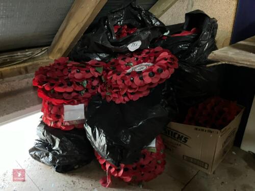LARGE QTY OF FAUX POPPY WREATHS (351)