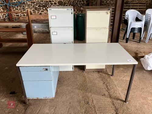 DESK & 2 FILING CABINETS (74)