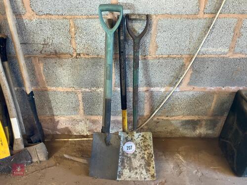 SPADE, SHOVEL, PICK AXE & SLEDGE HAMMER