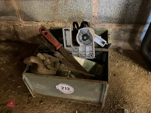BOX OF CHAINSAW SHARPENING EQUIPMENT